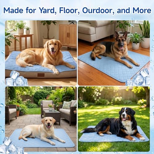 PatiencET Extra Large Dog Cooling Mat, 40 x 50 in XL No-Gel Cooling Pad for Large Dogs, Cool Touch Nylon Pet Mat, Washable Summer Dog Mat for Bed, Floor, Crate, Sofa, Car, Blue