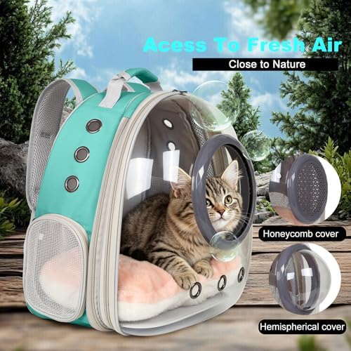 Front Extension Cat Backpack Carrier, Pet Travel Backpack for Kitten and Small Dogs, Clear Bubble Window Space Capsule Astronaut Liked Portable Vet Visit Book Bag Airline Approved
