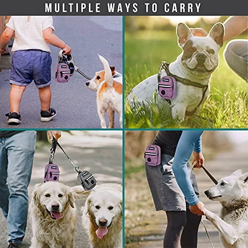 PetAmi Dog Poop Bag Holder for Leash, Waste Bag Dispenser Pet Pouch, Purple