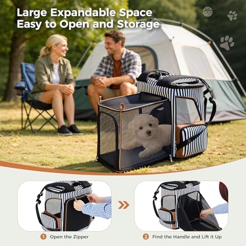 Lekereise Pet Carrier Backpack Expandable Cat Backpack Carrier for Small Dogs Large Cats Puppies, Dog Backpack Carrier for Hiking Travel Outdoor cat carrier backpack hold Pets Up to 20 25 Lbs, Striped
