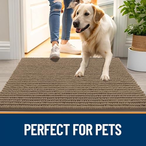 OLANLY Dog Door Mat for Muddy Paws 24x16, Extra Absorbent Chenille Mud Mat