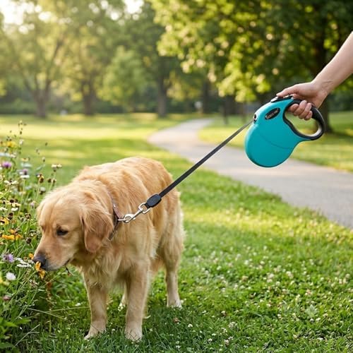 Retractable Dog Leash Hands-Free Adjustable Length 16ft with Safety Lock Durable Nylon Belt for Small Medium Large Dogs Easy Walk Training Portable Dog Leash Blue L