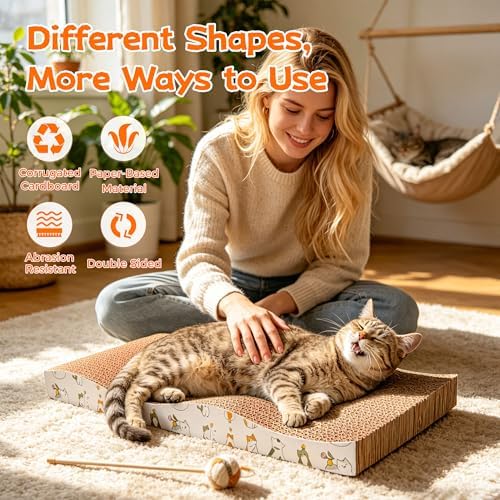 PatiencET Cat Scratcher Cardboard Pads, 4-Pack Mixed Flat and Wavy
