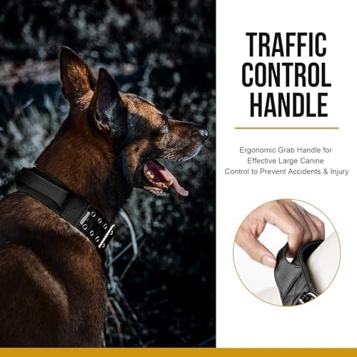 OneTigris 2 Inch Wide Tactical Dog Collar with Handle Black XL