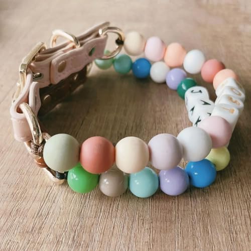 Personalized Beaded Dog Collar with Buckle,Custom Dog's Name Collar,Dog Cat ID Collar,Heart Beaded Cat Dog Collar,Custom Pet Necklace