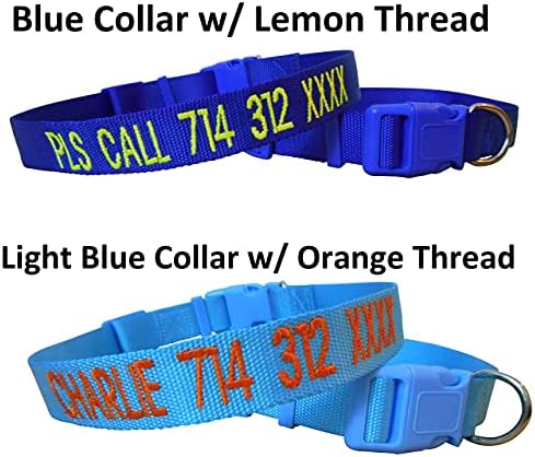 Personalized Custom Customized Embroidered Dog Name & Phone Number Adjustable Nylon Collar for Large Medium Small Breed, Girl Boy Dogs, Pet Puppy Black Red Pink Purple Orange Blue Green