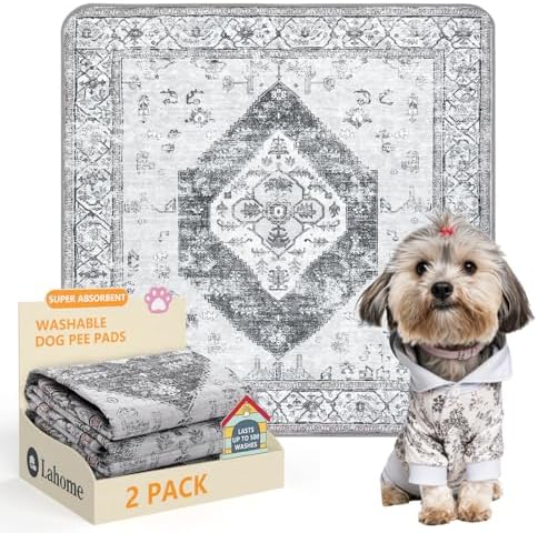Lahome Super Absorbent Washable Pee Pads for Dogs - Secure Floor Protection - Non-Slip, Leakproof Reusable Pads for Training, Crates & Playpens (2 Pack, 36"x36", Gray)