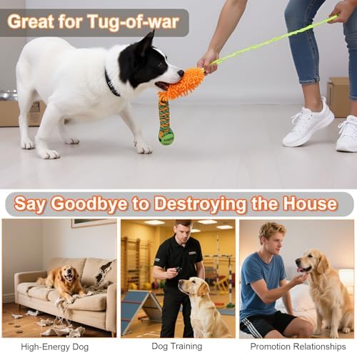 Dog Tug Toy - Interactive Dog Rope Toys, Stretchy Bungee Handle, Strong Squeak Rope Toy for Large Dogs, Puppies, Middle Dogs (Orange)