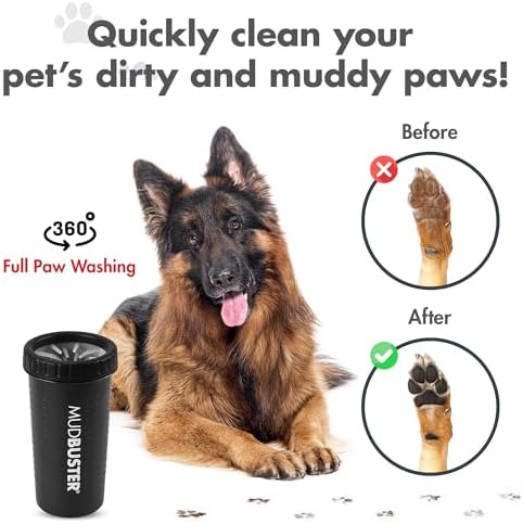 Dexas MudBuster Large Dog Paw Cleaner, Matte Black, Fits 2.5"-3.5" Wide Paws, Gentle Silicone Bristles for Quick, Easy Cleaning