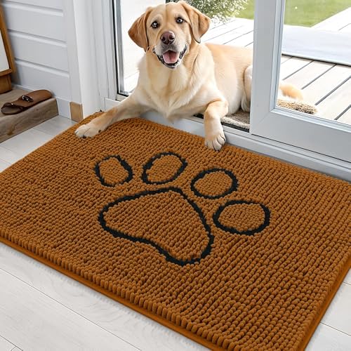 OLANLY Dog Door Mat for Muddy Paws 36x24, Paw Print Design Chenille Mud Mat