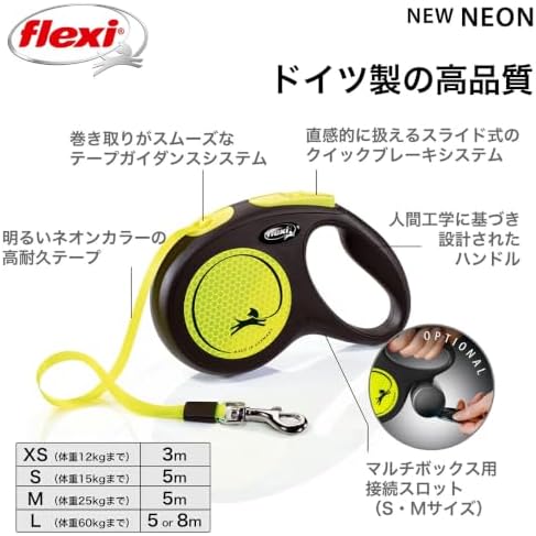 Flexi New Neon Tape Green Medium 5m Retractable Dog Leash/Lead for Dogs up to 25kgs/55lbs