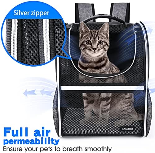 BAGLHER Pet Carrier Backpack, Ventilated Design, Pet Travel Backpack with Comfortable Shoulder Straps, Thicker Bottom Support, Two-Way Entrance Pet Carrier Backpack, Black