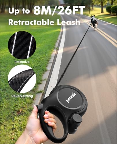 Pecute Dog Leash Retractable 26ft for Large Dogs with Poop Bag Holder