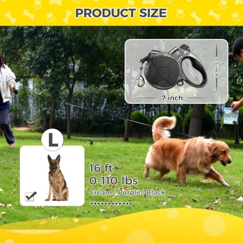 16 ft Retractable Dog Leash, Transparent Design, Up to 110 lbs