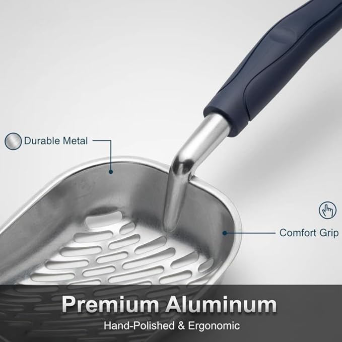 Heavy-Duty Metal Cat Litter Scoop with Holder, Aluminum Cats Litter Scooper Captures All Clumps, Kitty Metal Scooper and Holder (White) | Heavy-Duty Metal Cat Litter Scoop with Holder
