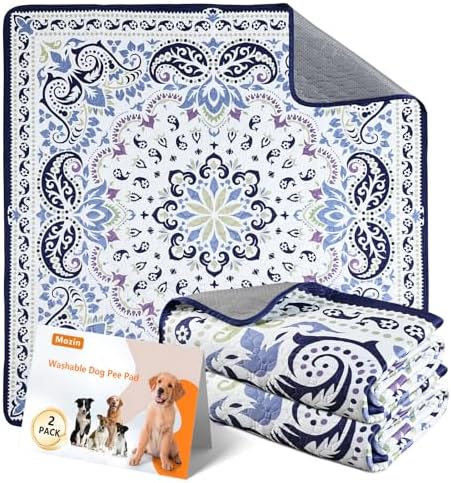 Mozin Washable Pee Pads for Dogs, 2 Pack Super Absorbent Reusable Puppy Pads Waterproof, Leak-Proof & Non-Slip Whelping Pad for Potty Training, Playpens, Crates, Floors, Beds, and Couches 31"x36"