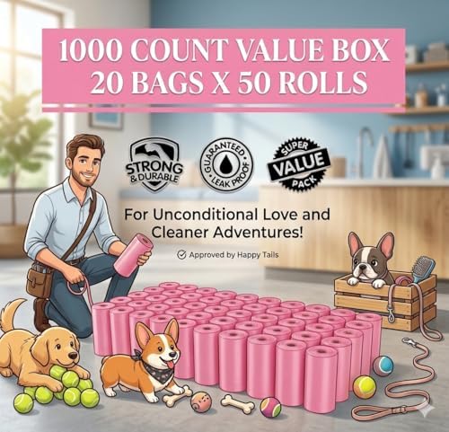 EZ Pick Up Pink Poop Bags - 1000 Dog Waste Bag Cat Puppy Waste Disposal