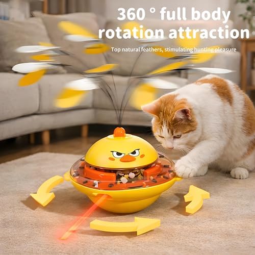 Interactive Cat Toy for Indoor Cats with Laser, Feather&Treat Dispenser