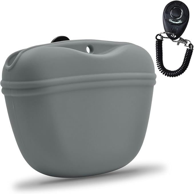 AUDWUD Silicone Dog Treat Pouch with Clicker Magnetic Closure Secure Clip | Upgraded clip keeps your treat pouch secure during training.Magnetic closure allows fast one hand access.Includes dog click