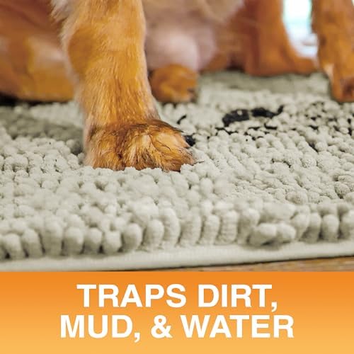 Neater Pets Muddy Paws Dog Door Mat 36” x 24” – Super Absorbent & Quick-Dry Chenille Doormat for Trapping Dirt, Water, Mud - Non-Slip & Machine Washable Pet Rugs for Entryway, Indoor Mud Mats, Tan