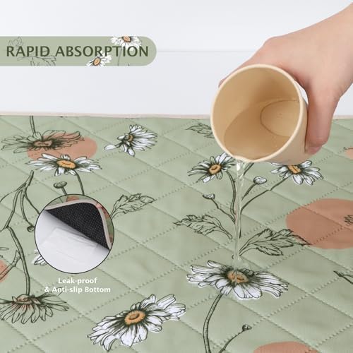 IEUUMLER Washable Pee Pads for Dogs, 2 Pack Non-Slip & Waterproof Pack Whelping Pad, Reusable Washable Puppy Potty Training Pad with Fast Absorbent for Playpen EU007 (Grass Green Daisy, 36"X41"-2pcs)