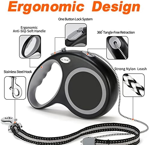 Retractable Dog Leash, 30 FT Dog Walking Leash for Small Medium Large Dogs up to 77 lbs, Heavy Duty No Tangle, Black