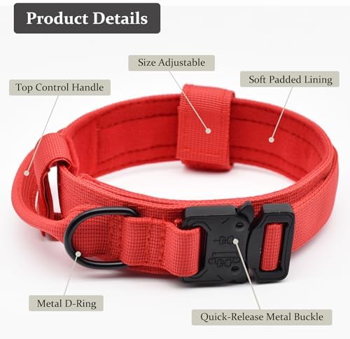 Tactical Dog Collar, Adjustable Military Training Nylon Pet Collar, Red L