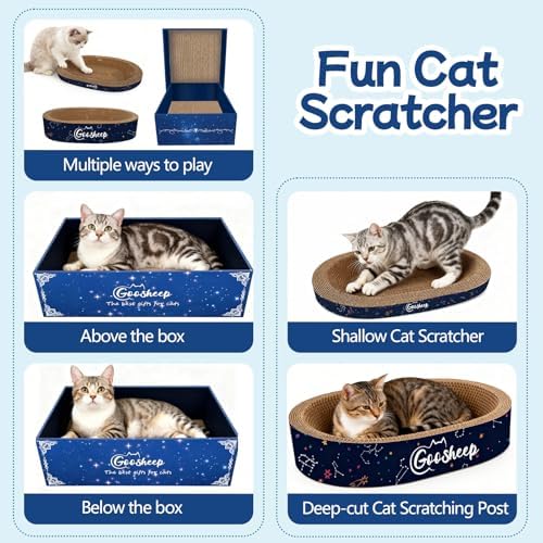 Goosheep 4PCS Cat Scratcher Bed, Oval Cardboard Scratcher for Indoor Cats