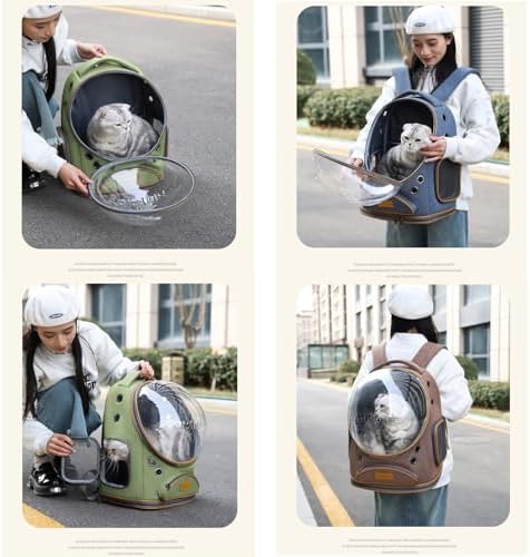 Cat Backpack Carrier, Breathable Cat Carrier Large Space Bubble Pet Backpack for Small Dog and Large cat up to 18lbs, Transparent & Foldable Pet Carrier for Travel Hiking (Green)