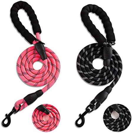 2 Pack 5FT Retractable Dog Leash, Pink and Black Heavy Duty Dog Leash for Small, Medium, Large Dogs with Comfortable Padded Handle, Retractable
