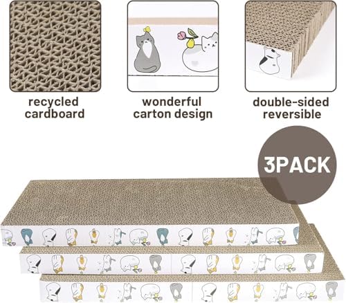 PatiencET Cardboard Cat Scratcher Pads, 6-Pack (3 Flat Double-Sided, 3 Wavy), Catnip Included, for Small and Medium Indoor Cats