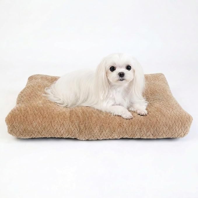 18 Inch Dog Crate Bed for Small Dogs and Puppies,Washable Puppy Crate Pad for Dog Cages,Soft Jacquard Flannel Kennel Mat with Anti-Slip Bottom,Fluffy Dog Bed for Toy Breeds,Khaki