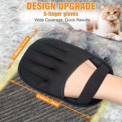 Pet Hair Removal Glove for Cats & Dogs, Upgraded Five-Finger Electrostatic Pet Hair Remover Glove, Reusable Tool for Couch, Carpet, Laundry & Car Seat