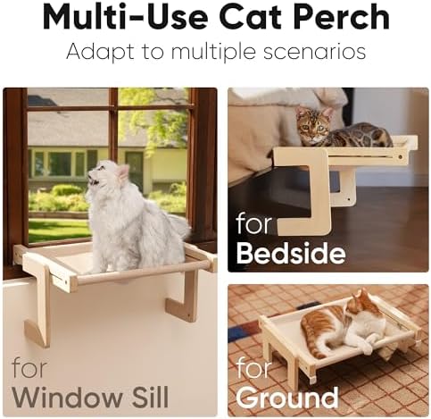 FUKUMARU Cat Window Perch, Sturdy Wood Hammock Window Bed for Indoor Cats