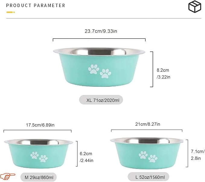 Stainless Steel Dog Bowls 2 Pack Small Medium Dogs Feeding Food Water Bowl with Non-Slip Silicone Sole, Stainless Steel Dog Dishes Elevated Raised Pet Feeder(Green+Grey, M(3.6 Cups)