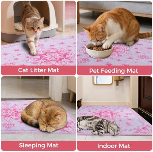 Homimp Cat Litter Mat 2 Pack, Litter Trapping Mat Contains Mess from Box, Protects Floors,Urine Waterproof,Non-Slip,Less Waste Cat Litter Box Mat,Soft on Kitty's Paws,Washable,Absorbent,Pink 36"X41"