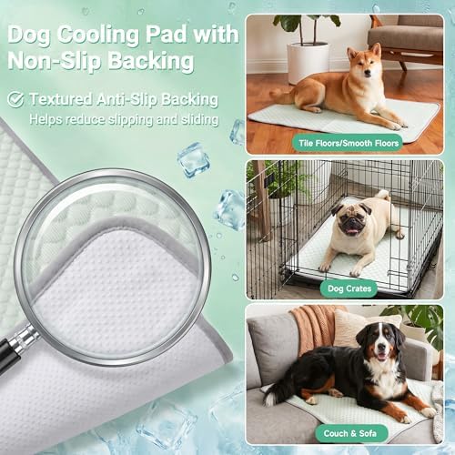 PatiencET Large Dog Cooling Mat, 32 x 44 in No-Gel Cooling Pad for Dogs, Cool Touch Pet Mat with Ice-Dot Texture, Washable Summer Dog Mat for Crate, Kennel, Floor, Sofa, Car, Light Green