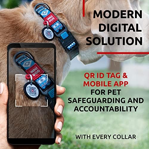 WAUDOG Adjustable Nylon Dog Collar for Large Small Medium Set with QR Tag