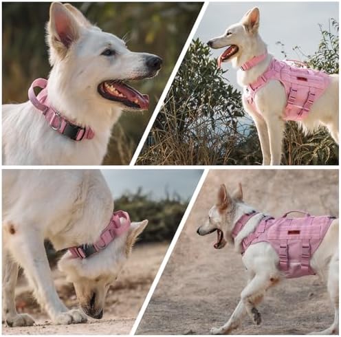 OneTigris Heavy Duty Dog Collar for Large Dogs with Traffic Handle Pink L