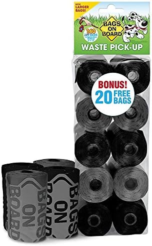 Bags on Board 3203940046ONL Dog Waste Bags Refill, 140 bags, For Dog and Cat Waste Pickup, Black/Grey