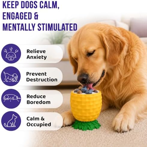 Pineapple Enrichment Cup for Dogs, Freezable Interactive Dog Toys to Keep Them Busy, Frozen Dog Treat Dispenser for Mental Stimulation, Popsicle Lick Bowl for Small, Medium, Large Dogs, Durable Rubber