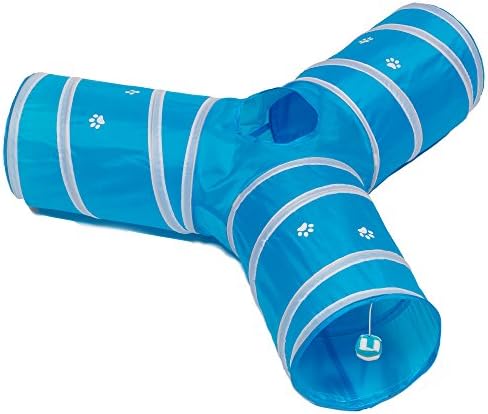 Cat Tunnel - Collapsible 3 Way Play Toy - Tube Fun for Rabbits, Kittens, and Dogs - Aqua