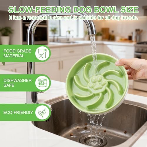 Ceramic Slow Feeder Dog Bowl, 3 Cup Dog Food or 25oz Water, Slow Eating Bowl for Middle Breed, Maze Puzzle Feeder for Fast Eaters, Anti-Choking Stop Bloat, Non-Slip BPA Free (Green)