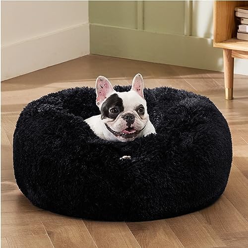 Bedsure Calming Small Medium Dog Bed Donut Washable Puppy Bed,27ins Black