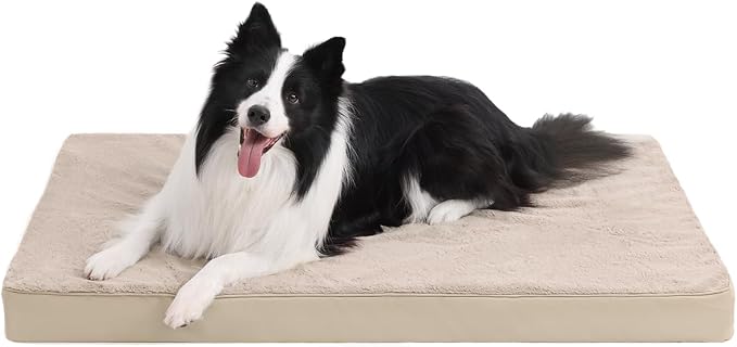 KSIIA Orthopedic Dog Bed for Large Dogs with Waterproof Lining, Khaki,35x22 | Deluxe Soft Plush Dog Crate Bed, Washable Pet Mat with Removable Cover & Egg Crate Foam for Large Dogs Sleeping & Relaxing