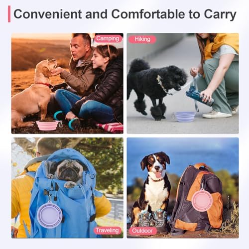 Kytely Collapsible Dog Bowls Medium, 2Pack Foldable Dog Travel Bowl, Portable Pet Water Food Bowl with Clasp, Pet Cat Feeding Cup Dish for Traveling, Walking, Hiking (Lavender & Pink)