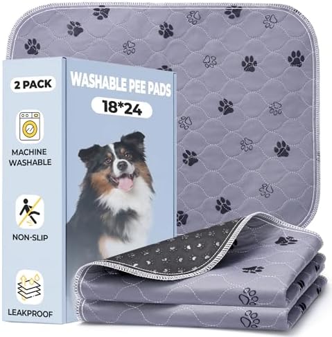 Fostanfly Reusable Puppy Pads, Washable & Absorbent, 18"x24"-2 Pack, Gray