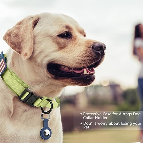 DAGANXI Tactical Dog Collar, Adjustable Military Training Nylon Dog Collar with Control Handle and Heavy Metal Buckle for Medium and Large Dogs, with Patches and Airtags Case (XL, Spring Grass)