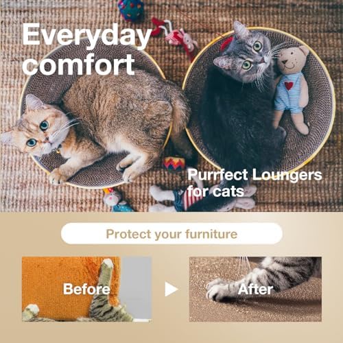 Necoichi Cat Scratcher Bowl for Indoor Cats - Cat Scratching Lounger with Reversible Usability and Extra Comfort for Lounge, Cardboard Bed Couch / (XL, Dark Cherry)