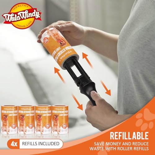 WulaWindy Extra Sticky Lint Rollers for Pet Hair, 6 Rolls, 2 Handles